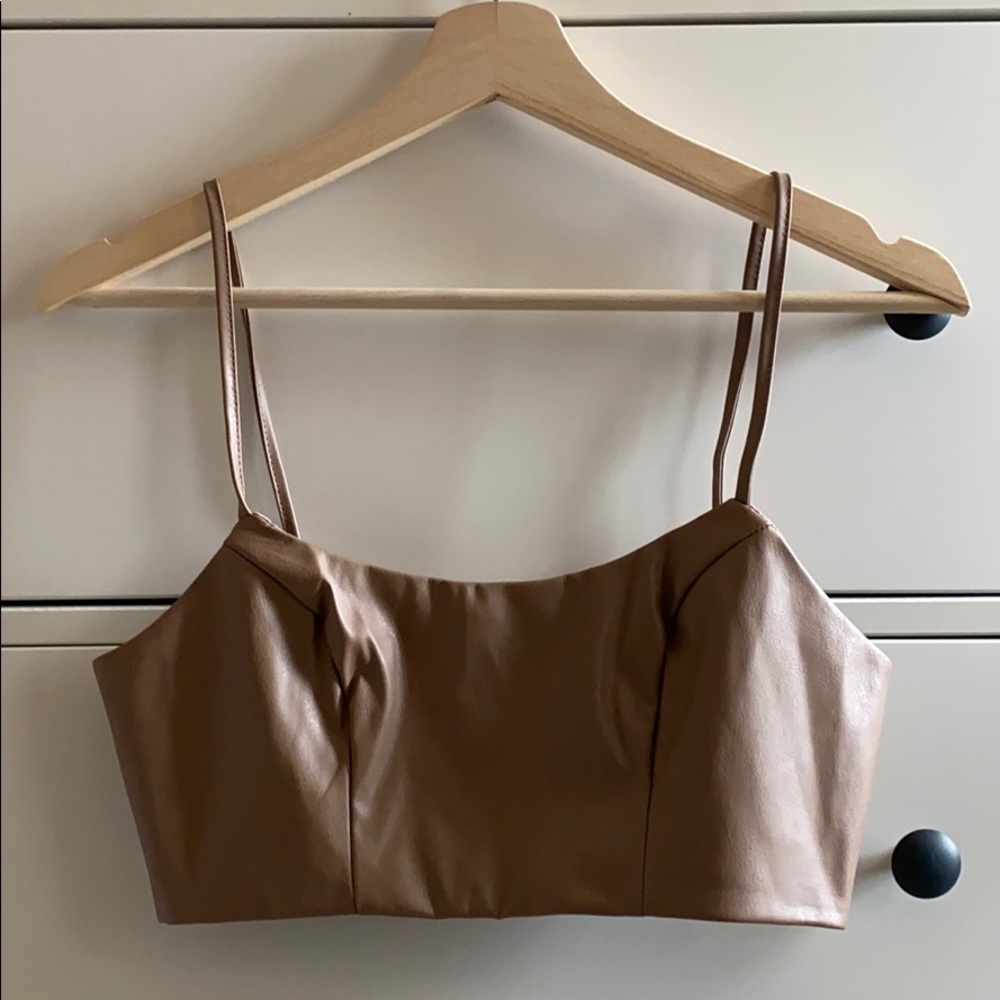 Brown faux leather crop top